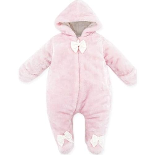 Kavkas Baby Girls Clothes Winter Long Sleeve Warm Coral Fleece Pink Girl Romper Hooded Newborn 0-12m Infant Pajamas Jumpsuit
