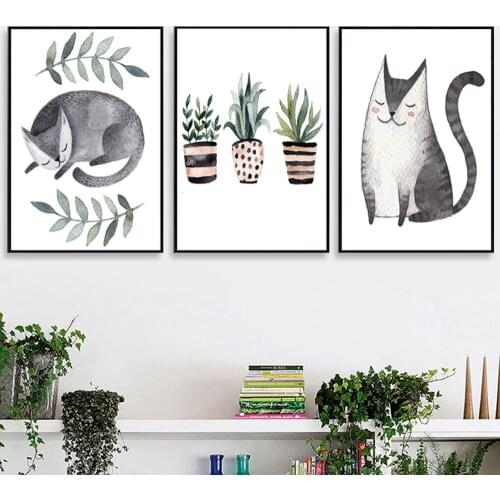 Baby Girl Nursery Wall Decor Picture Poster Cute Cat Bird Fox Tropical Minimalist Art Nordic Canvas Painting No Frame