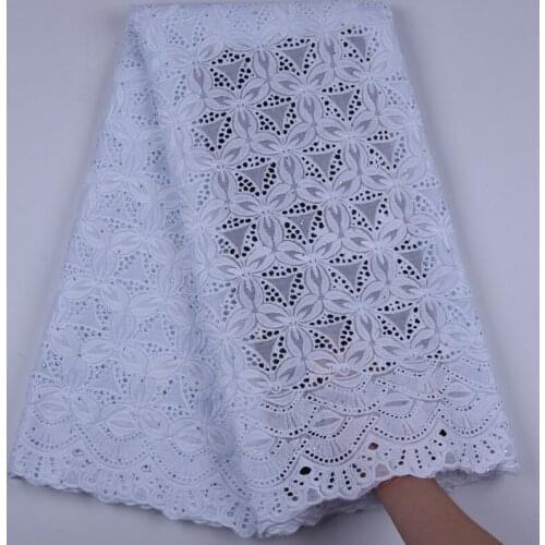 Latest African Swiss Cotton Lace Fabric 5 Yard Pure White Swiss Voile Lace In Switzerland With Stones For Wedding Sewing F1701
