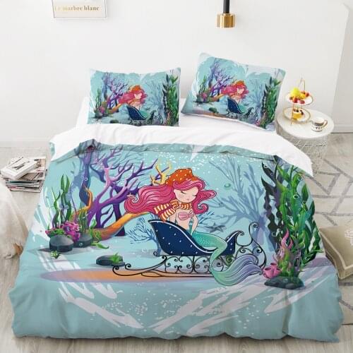 Cartoon Kids Bedding set For home Baby child girl Duvet Cover Set 2/3Pc Bed Linen 140x200 140*200 200x200 Mermaid princess drop