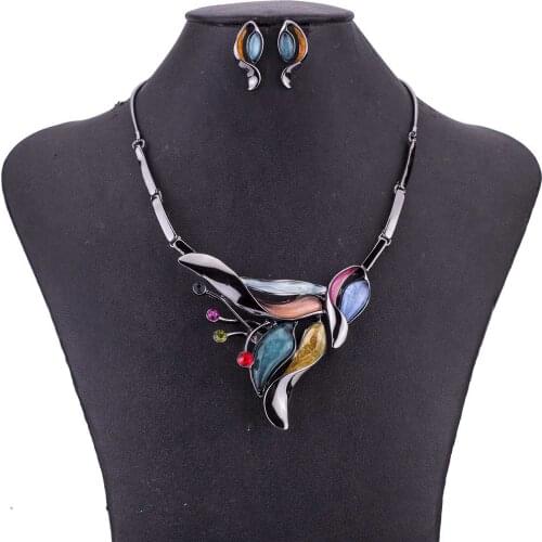 MS1505016 Fashion Jewelry Sets Lead&Nickle Free High Quality Womans Necklace Earring Set Rainbow Color Antique Plated