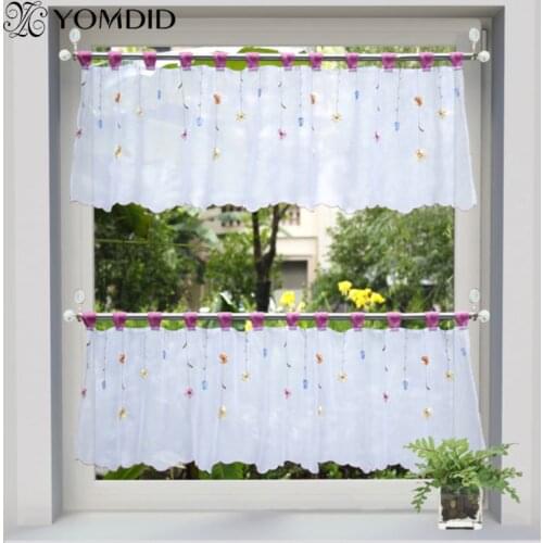 Wear Rod Floral Embroidery Short Curtain Pastoral Shade Kitchen Coffee Room Curtains Half Curtain Short Panel Drapes Valance