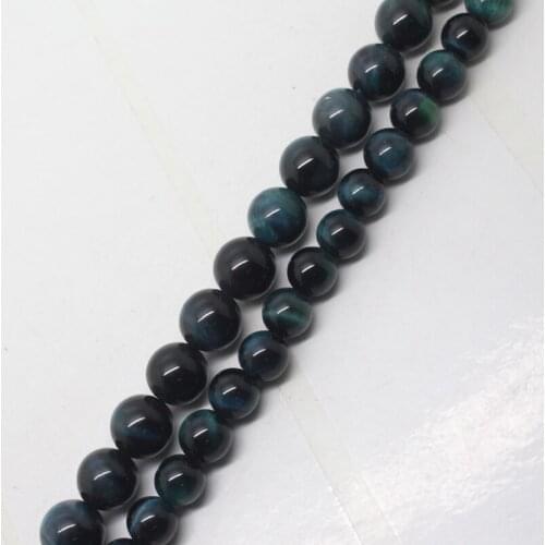 Mini. order is $7!8,10mm Peacock Blue Tigers Eye Round Loose Beads 15"