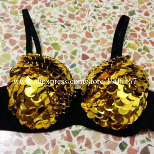 Fashion Lady Nightclub Bra Shiny Sequins Evening Party DS Dancer Singer Bra Clothes