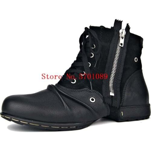 Men Combat Boots Moto Boots For Men Fashion Zipper-up Leather Chukka Boots New Casual Shoes Handmade Western Cowboy Boots