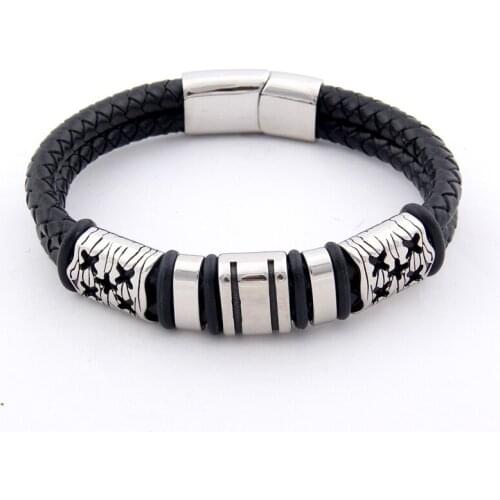 Dropshipping Fashion 316L Stainless Steel Genuine Braided Leather Bracelets & Bangles Male Vintage Wristband For Men Jewelry