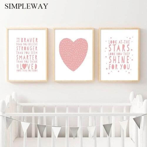 Pink Heart Nursery Quotes Wall Poster Child Canvas Art Print Painting Nordic Kid Decoration Picture Baby Girl Bedroom Decoration