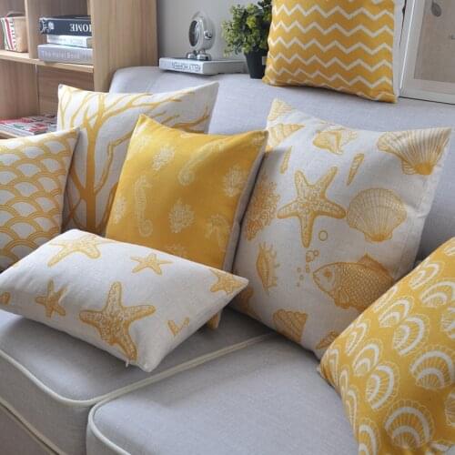 Yellow Starfish Sea Horse Shell Palm Tree Anchors Decorative Cushion Throw Pillow Case For Sofa Car Cushion Covers 45x45cm