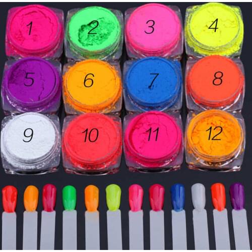 12 Boxes/Lot Neon Nail Powder Eyeshadow Dust Fluorenscence Effect Nail Glitter Pigment Chrome Dust DIY Nail Glitter Decoration