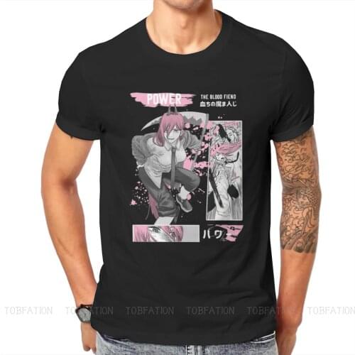 Power Pink Newest TShirts Chainsaw Man Denji Makima Aki Manga Male Style Pure Cotton Streetwear T Shirt Round Neck Big Size