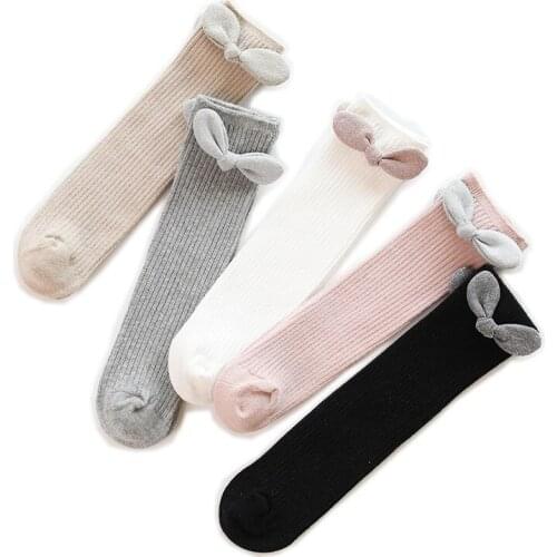 New Children Bow Knee Socks Baby Girls Cotton Socks Infant Bottoming Stockings Summer Kids Long Tube Pink Socks Toddler Clothing