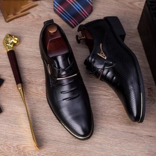 New Fashion Classic Man Pointed Toe Dress Men Black Pu Leather Wedding Male Oxford Formal Shoes Plus Size 48
