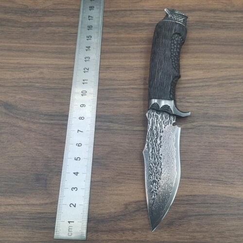 New Arrival Damascus steel VG10 steel owl head handle Straight Knife Hunting Knife Outdoor Camping Self-defense EDC Tools