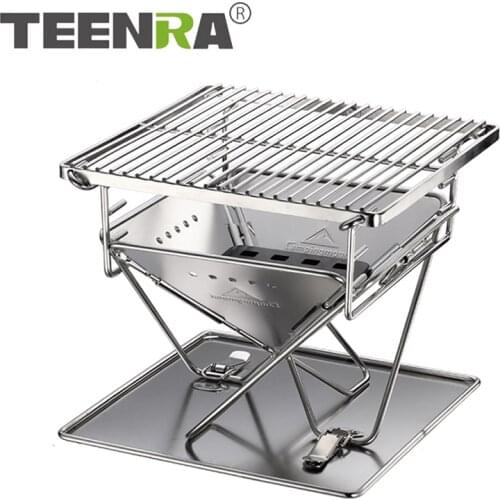 TEENRA Portable Stainless Steel BBQ Grill Folding BBQ Grill Outdoor BBQ Grill Camping Picnic Barbecue Tool Barbecue Accessories