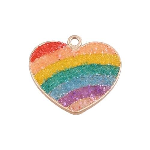 Rainbow Colors Rhinestone Enamel Alloy Heart Charms 28*30mm Gold Tone Plated Zinc Alloy Necklace Pendant Craft 10pcs