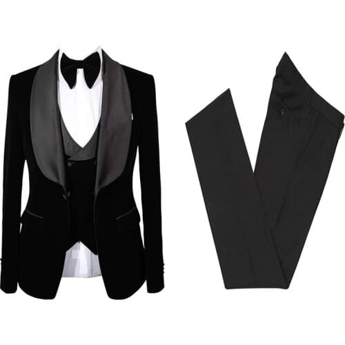 Custom Made Groomsmen Shawl Satin Lapel Groom Tuxedos Men Suits 3 Pieces Wedding Best Man Bridegroom ( Jacket+Pants+Vest)