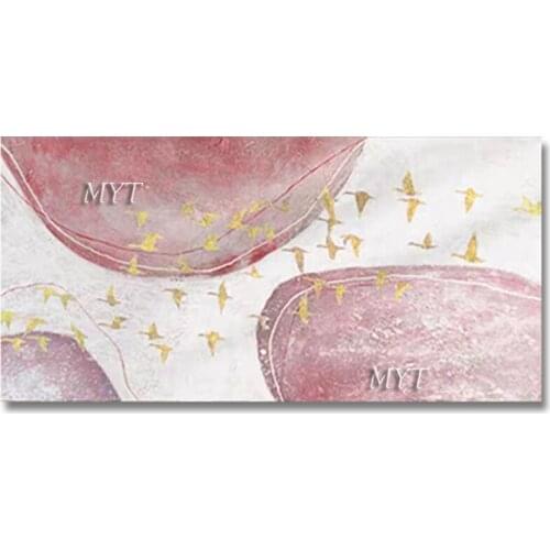 Modern Living Room Decoration Large Gold Foil Birds Oil Painting Wall Decor Picture Art Free Shipping Unframed Acrylic Paintings