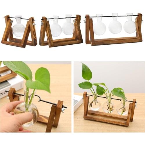 Glass Planter Bulb Vase Desktop Plant Terrarium Wooden Stand for Hydroponics