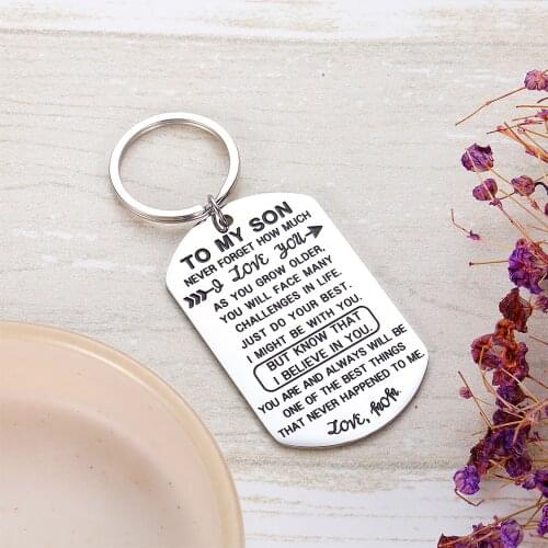 To My Son Inspirational Gift Keychain from Dad Mom Birthday Graduation Christmas Gift for Him Boys Teenage Pendant Charm