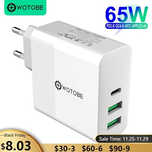 WOTOBE USB-C Wall Charger,1Port PD3.0 60W/45W/30W QC3.0 Charger For MacBook Pro/Air iPad Pro,2port USB for S8/S10 iPhone 8/X/11