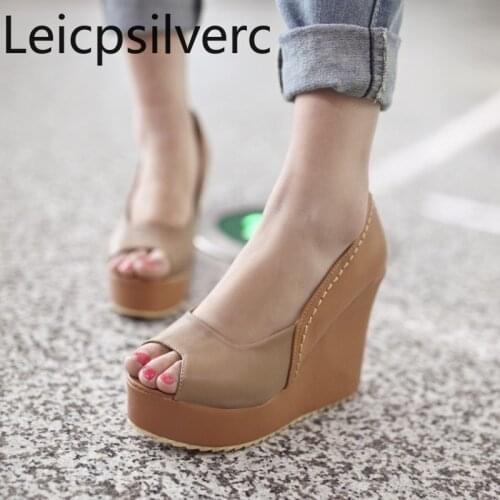 Womens Sandals summer new style Mixed Colors High heel Wedge Fish mouth Waterproof platform Womens shoe plus size 34-43