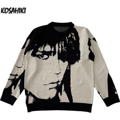 KOSAHIKI Anime Knitted Sweater Women Men Hip Hop Streetwear Vintage Pullover Women 2021 Japanese Harajuku Tops Autumn Jumper