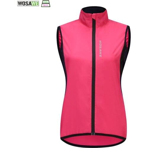 WOSAWE Women Cycling Vest Pink Windproof Running Vest MTB Bike Bicycle Reflective Clothing Sleeveless Cycling Jersey