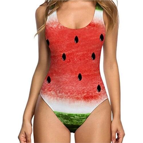 Women Funny Bathing Suit One Piece Swimsuit Floral Fruit Shell Watermelon Print Monokini Swimwear