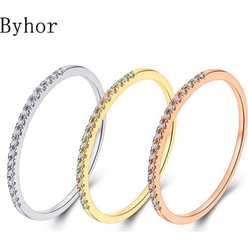 Byhor Solid 14K White/Yellow/Rose Gold 0.04ct H/SI Natural Diamonds кольца Women Fine Jewelry Trendy Wedding Band Row ring