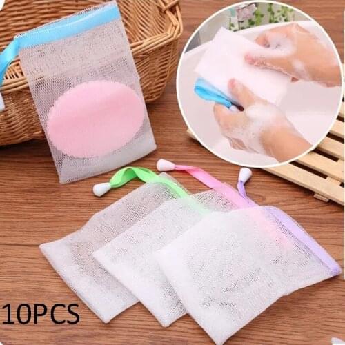 10Pcs/Set Clean Foaming Mesh Bag Portable Hangable Facial Cleanser Soap Blistering Bathing Bathroom Cleaning Tools