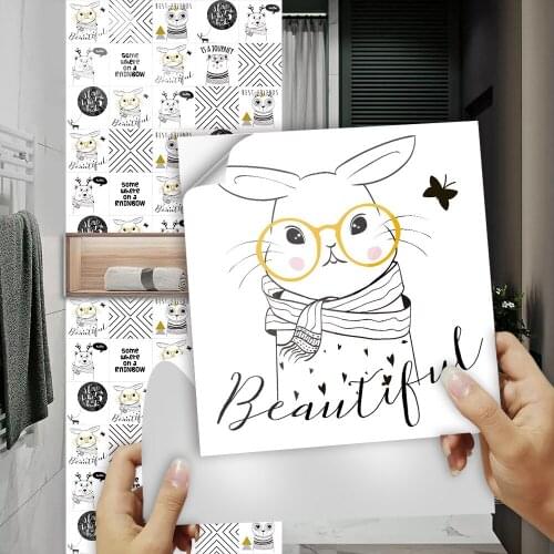 10Pcs Cartoon Tile Wall Sticker Square Self Adhesive Room Decor Stick On Modern DIY Self-adhesive Childrens room home Decor