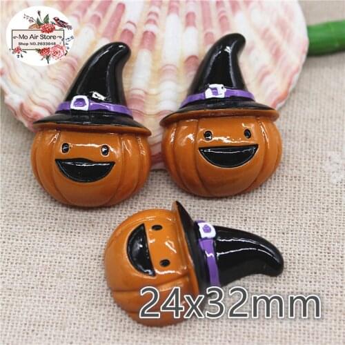 10pcs Resin halloween pumpkin with witch hat flat back Cabochon Art Supply Decoration Charm hair bow center