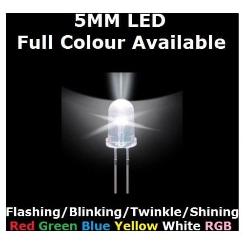 100PC 5MM LED Flashing/Blinking/Twinkle/Shining Red Yellow Green Blue F5 bead light emitting diode RGB Transparent Cover