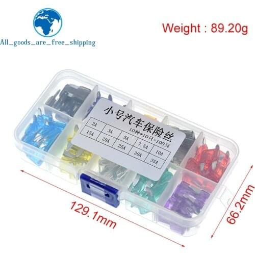 100pcs/lot Car Auto Medium Size Standard Blade Fuse Box Plastic Box Assortment with 2A 3A 5A 7.5A 10A 15A 20A 25A 30A 35A Fuses