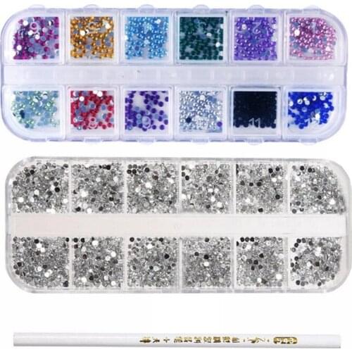 1200Pcs Nail Art Rhinestones & 3000Pcs 3D Acrylic 2Mm Rhinestones Gems Studs Nail Art Decoration Kit + Pen