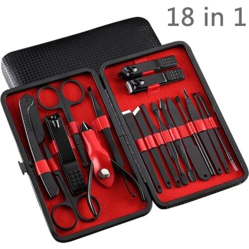 18 In 1 Manicure Sets Ear Pick With Case Stainless Steel Nail Clipper Kit Professional Pedicure Scissors Tweezer Nail Art