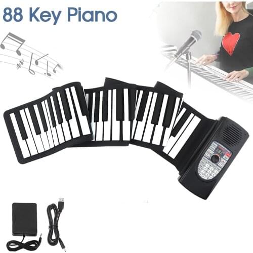 88 Keys MIDI RollUp Piano Rechargeable Electronic Silicone Flexible Keyboard Organ Built-in Speaker Support Bluetooth Connection