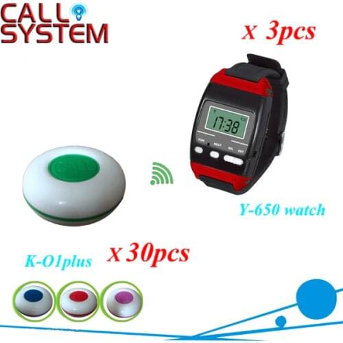 Wireless Waiter Calling System 30 pieces K-O1-plus Waiter Call Bell Button, 3pcs Y-650 New Wrist Watch