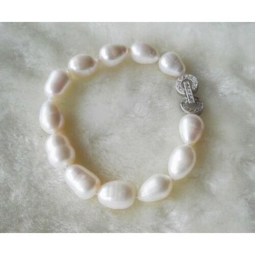 New natural 8 inches 10-11mm rice white freshwater pearl bracelet