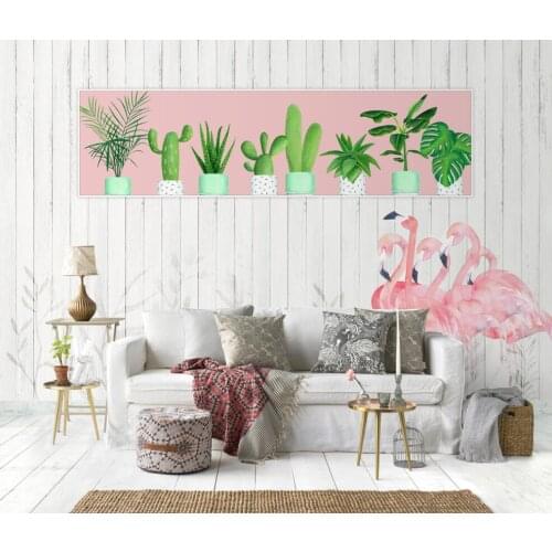 Paper painting panoramic simple modern high-definition house decoration minimalist plant wood board background wall 3d wall stic