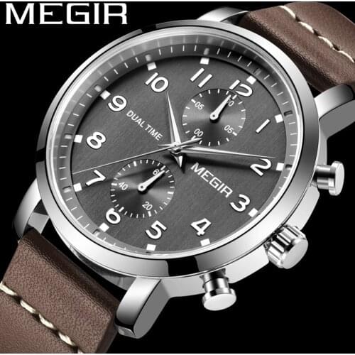 MEGIR Watch Men Waterproof Chronograph Military Male Clock Top Brand Luxury Genuine Leather Business Man Sport Wristwatch 2160