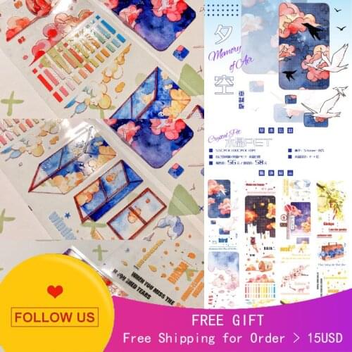 1 Loop 55mmx100cm sunset sky Decorative Journal Washi Tape Sample Bright Pet Crystal Bureau White Night Air Release Paper