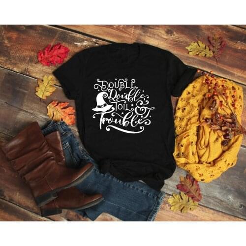 Double Double Toil and Trouble Shirt Halloween Witch t-Shirt, Womens Graphic Tee Best selling items girl gift quote art goth top