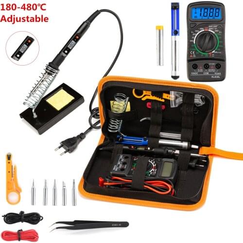 Electric Soldering Iron Kits 80W 220V LCD Adjustable Temperature Digital Multimeter Auto Ranging Welding Rework Solder Iron Tips
