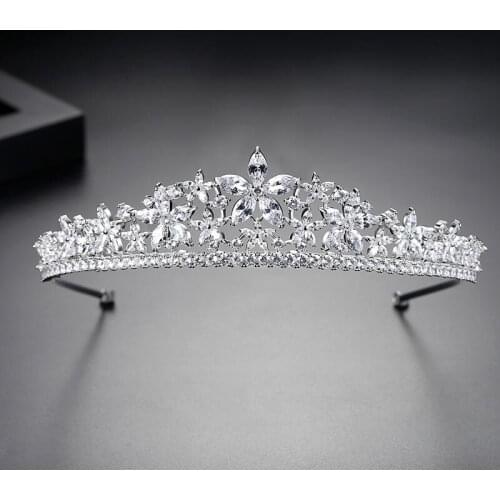 SLBRIDAL Crystals Rhinestones Copper Cubic Zirconia Wedding Tiara CZ Bridal Queen Princess Pageant Party Crown Bridesmaids Women