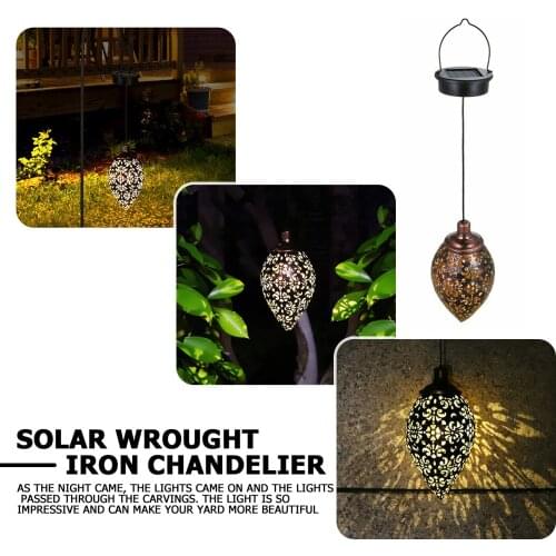 Solar Hanging Lights Lantern Water Drip Olive Shaped Metal Garden Art Lamp Waterproof Landscape for Outdoor Yard Decor