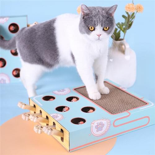 Cat Hunt Toy Chase Mouse Solid Wooden Interactive Maze Brain Game Pet Hit Hamster With 5-Holed Mouse Hole Grind Claw Training