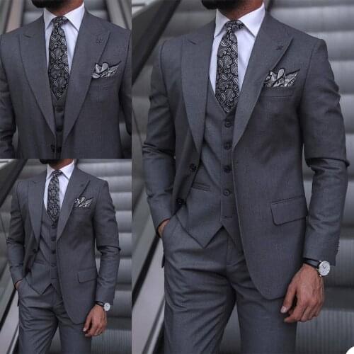 Classic Business Men Tuxedos Smart Casual Peaked Lapel Blazer Party Prom Evening Wedding Coat 3 Pieces Set