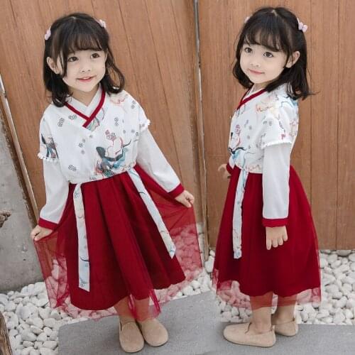 Girls Hanfu Dress Fashion Chinese National Clothing Retro Tang Suit Red Hanfu Dress Children Han Tang Hanfu Folk Wear SL1171