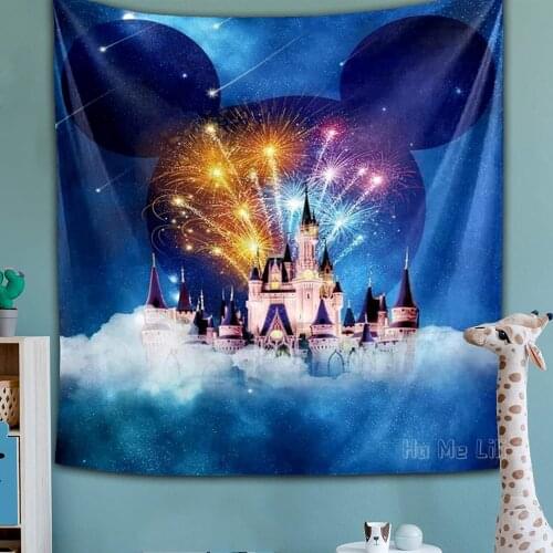 Castle Tapestry Blue Wall Hanging Fireworks For Children Kids Baby Dorm Birthday Party Background